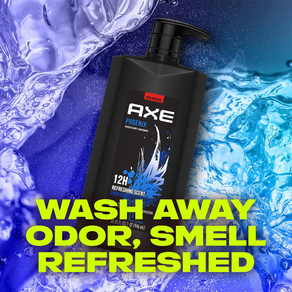 AXE Phoenix Body Wash & Shower Gel – 3-Pack, 12H Crushed Mint & Rosemary, 32 oz each
