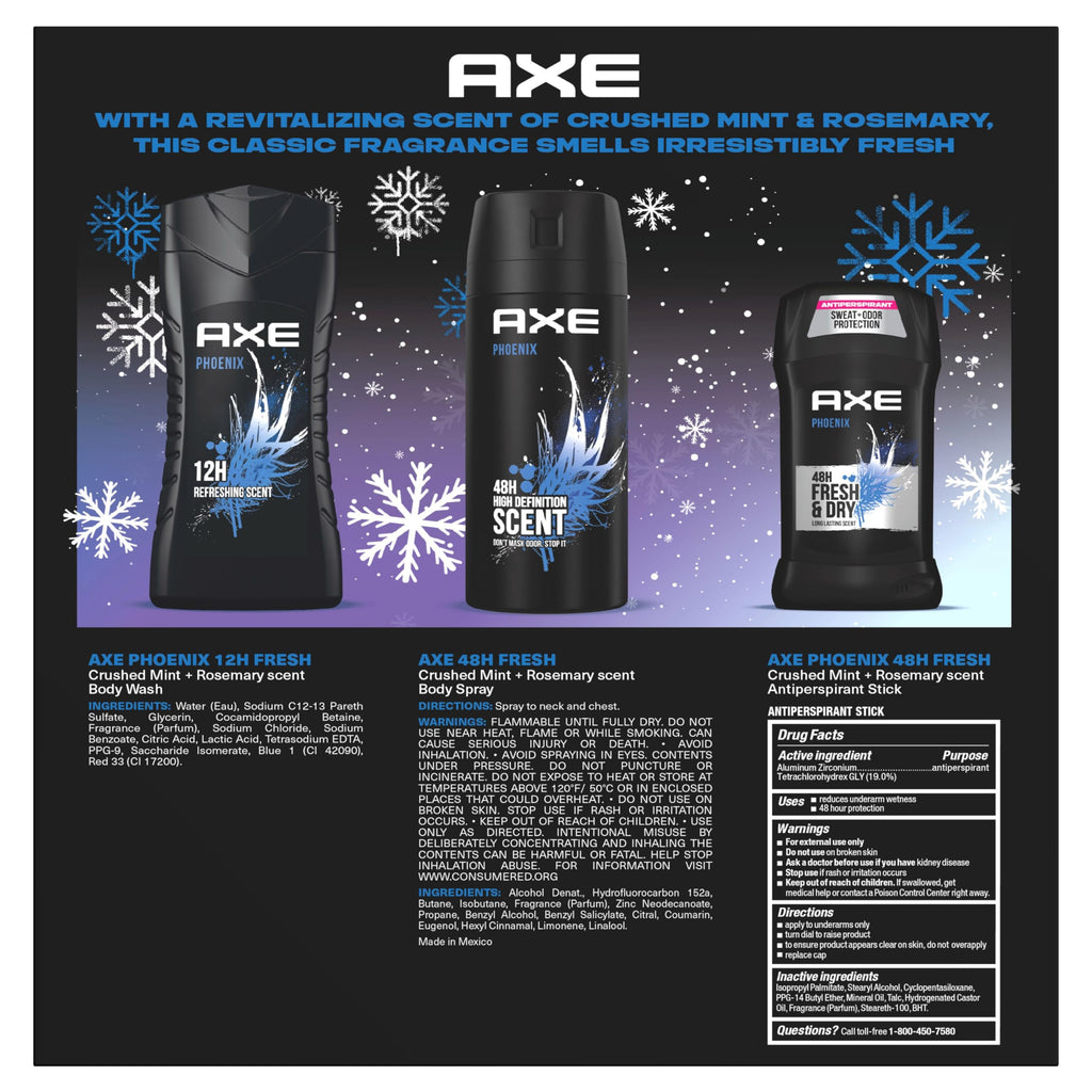 AXE Phoenix Fresh 3-Piece Gift Set for Men – Body Wash, Antiperspirant & Body Spray