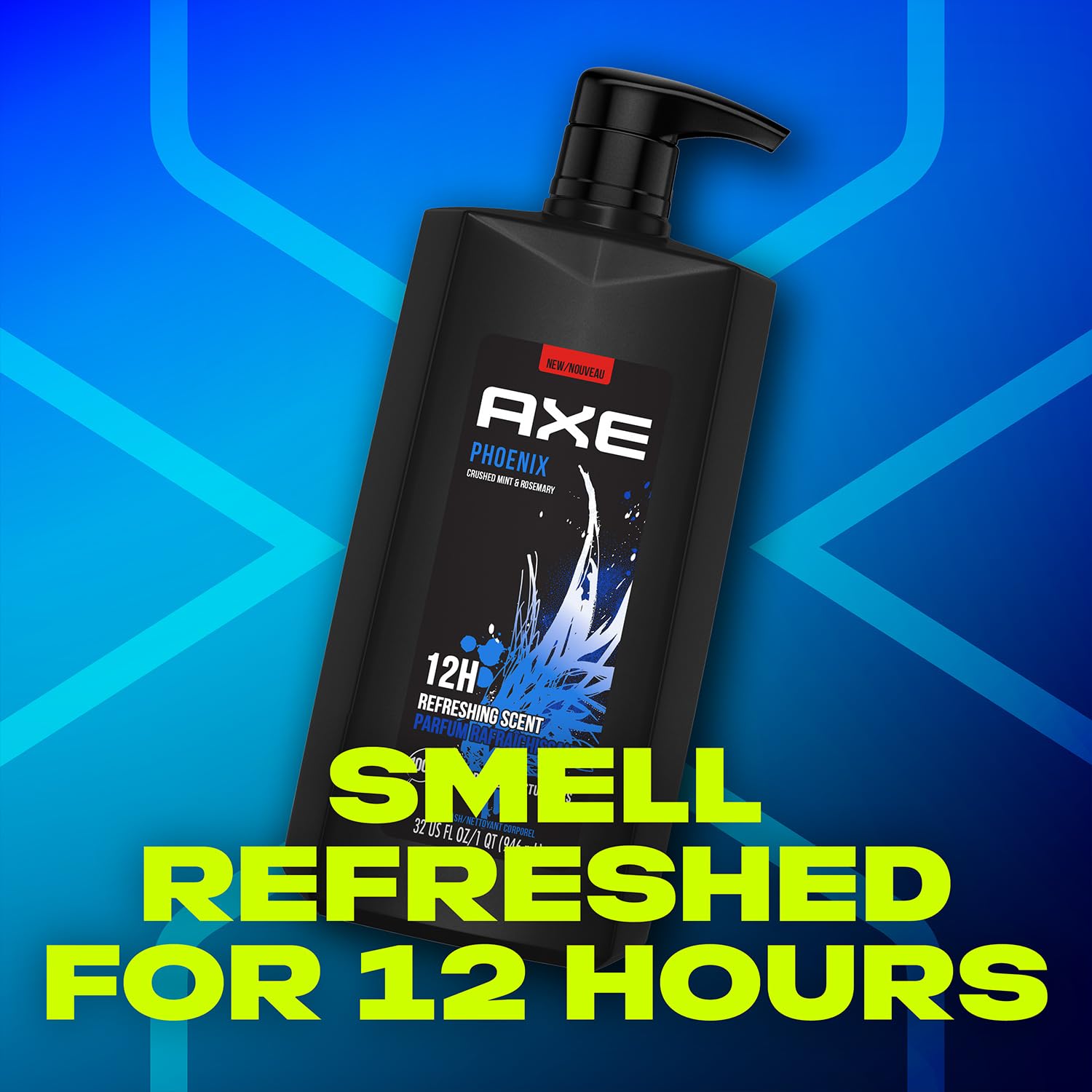 AXE Phoenix Body Wash & Shower Gel – 3-Pack, 12H Crushed Mint & Rosemary, 32 oz each