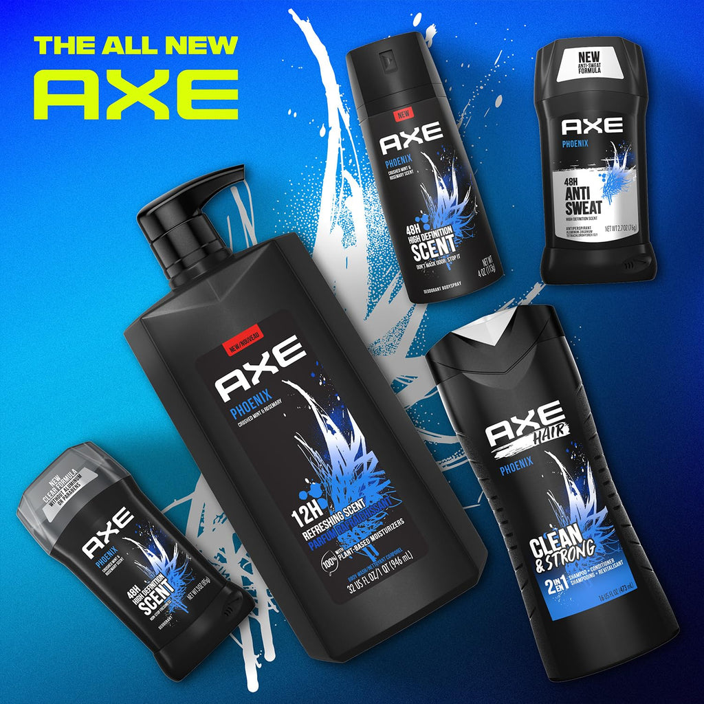 AXE Phoenix Body Wash & Shower Gel – 3-Pack, 12H Crushed Mint & Rosemary, 32 oz each