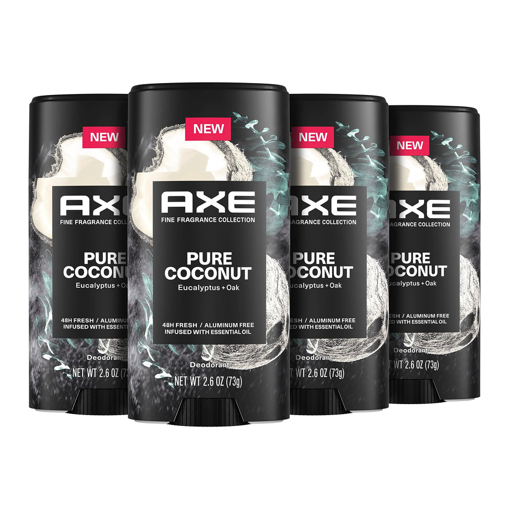 AXE Fine Fragrance Collection Pure Coconut Deodorant Stick 4 Count – 48H Freshness & Odor Protection