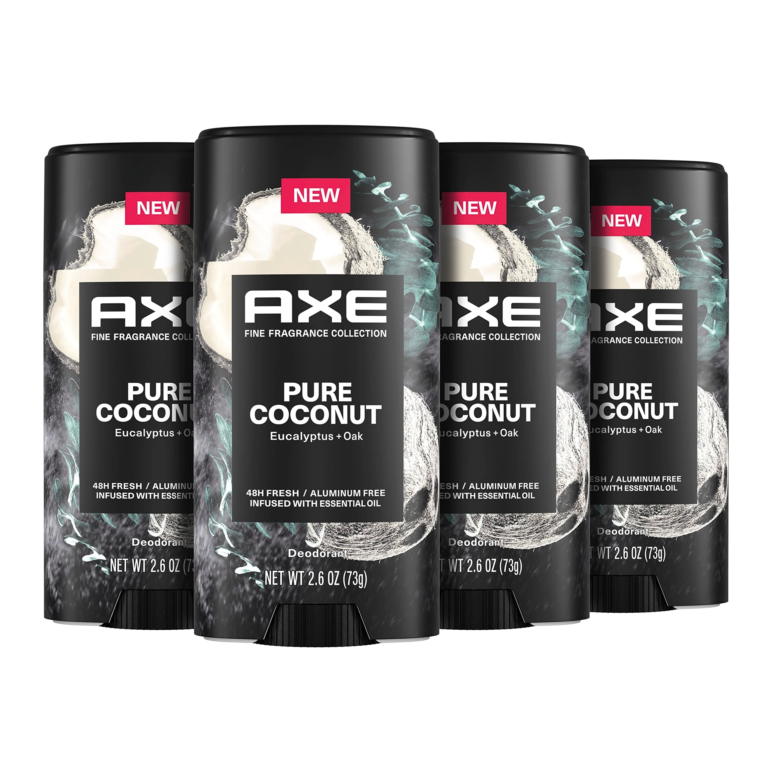 AXE Fine Fragrance Collection Pure Coconut Deodorant Stick 4 Count – 48H Freshness & Odor Protection