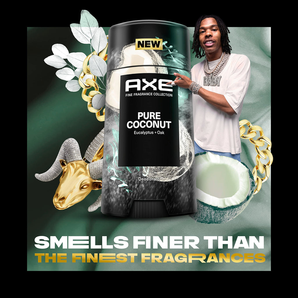 AXE Fine Fragrance Collection Pure Coconut Deodorant Stick 4 Count – 48H Freshness & Odor Protection