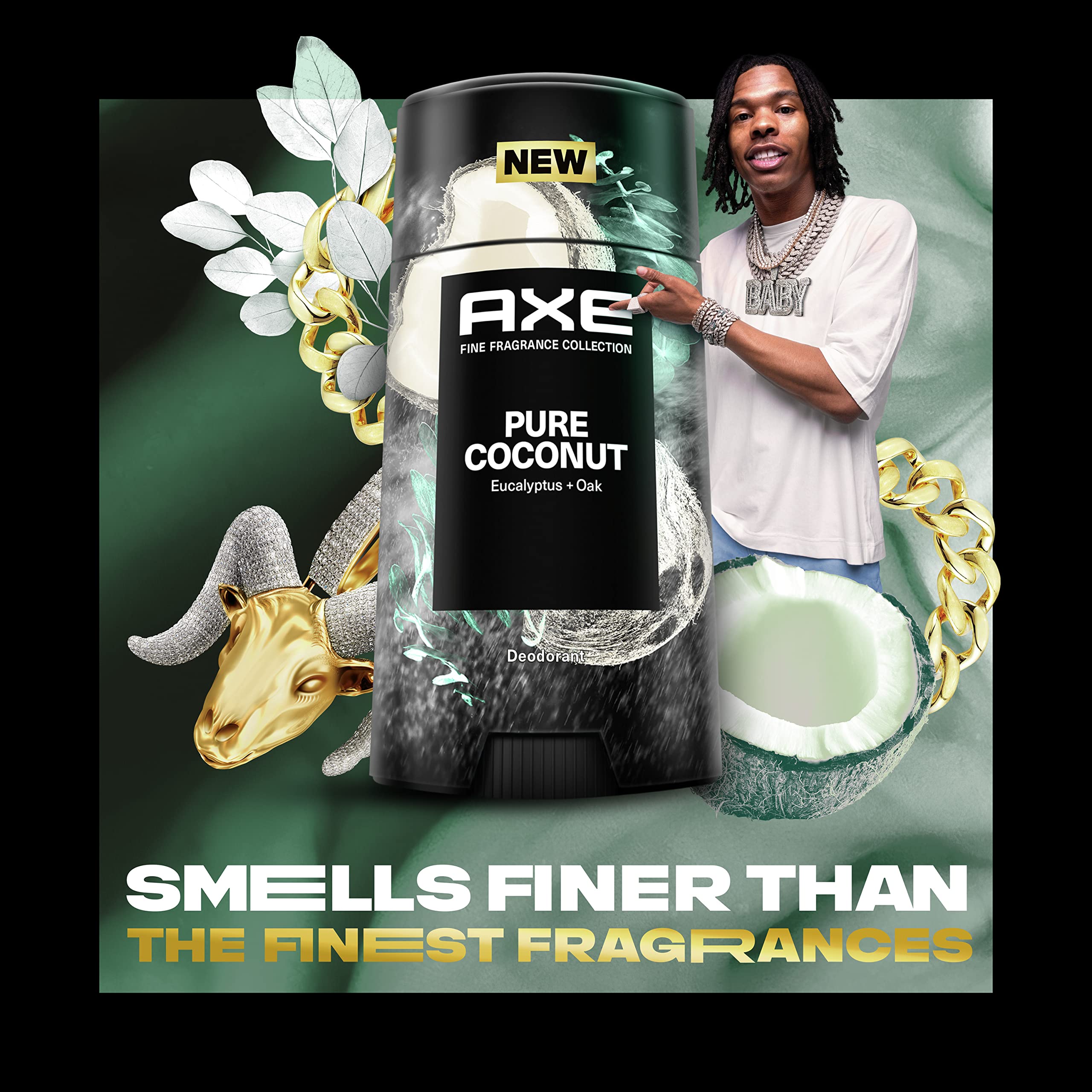 AXE Fine Fragrance Collection Pure Coconut Deodorant Stick 4 Count – 48H Freshness & Odor Protection