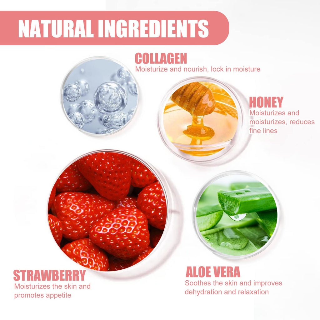 Axnzp 4-Piece Honey & Strawberry Lip Balm Pot Set – Moisturizing Lip Mask & Exfoliator
