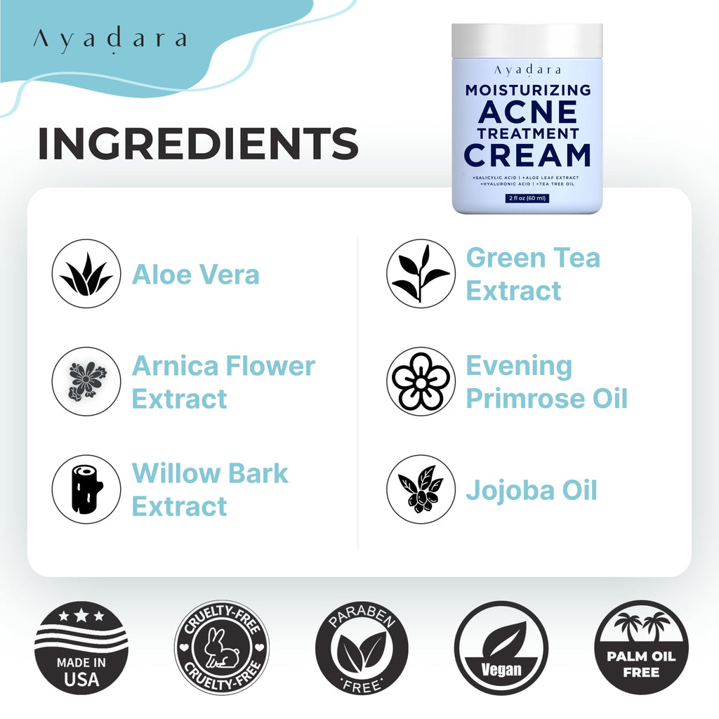 AYADARA Moisturizing Acne Cream – Salicylic Acid Face Moisturizer for Oily & Acne-Prone Skin