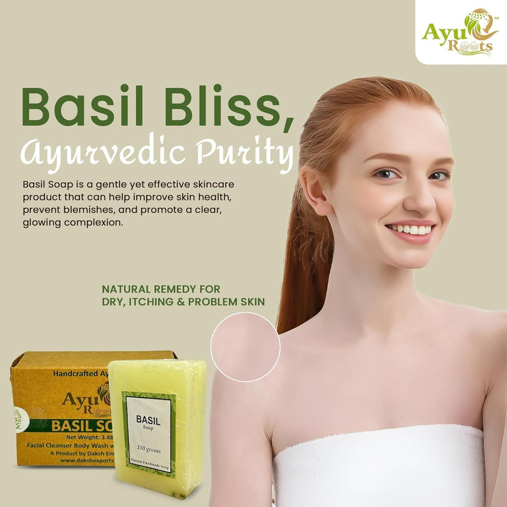 AyuRoots Ayurvedic Basil Soap Bar – Handmade with Authentic Indian Craftsmanship, 3.88 oz – Vegan for Face & Body
