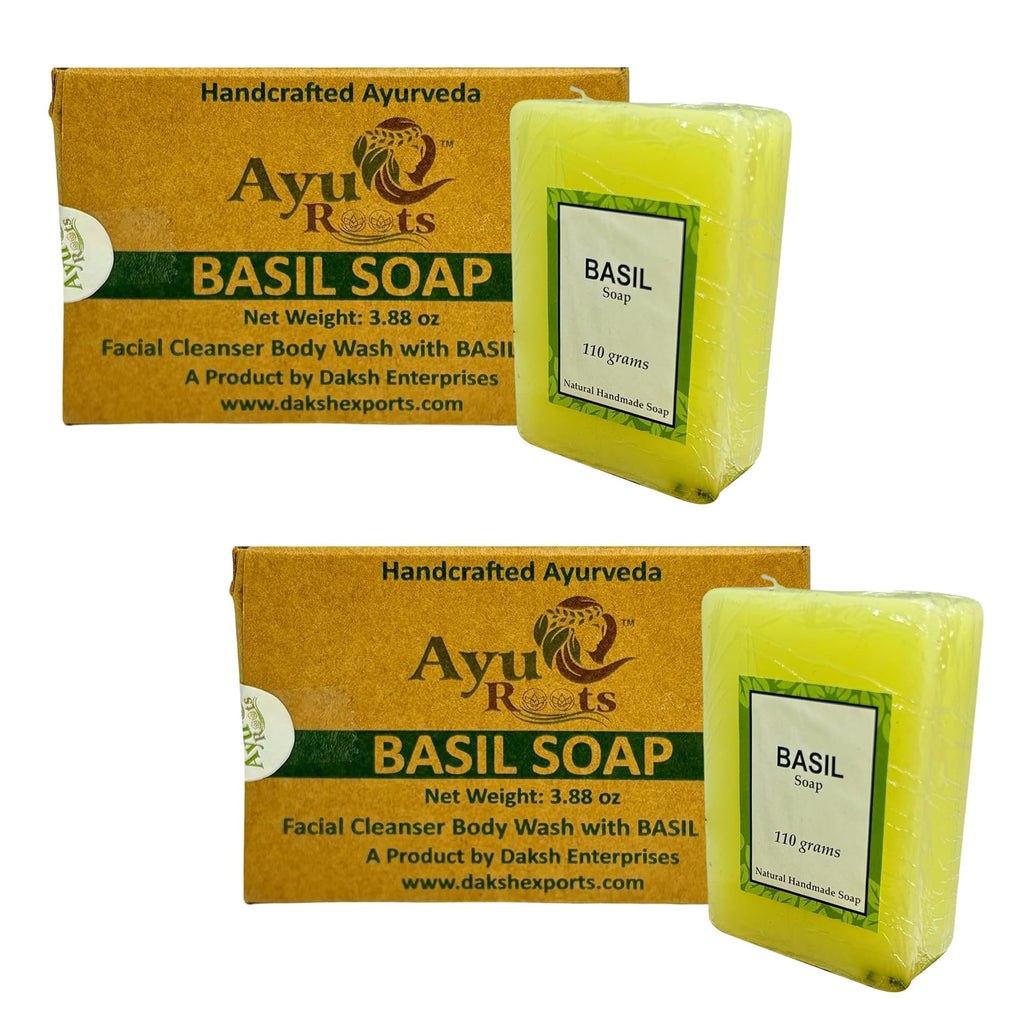 AyuRoots Ayurvedic Basil Soap Bar – Handmade with Authentic Indian Craftsmanship, 3.88 oz – Vegan for Face & Body