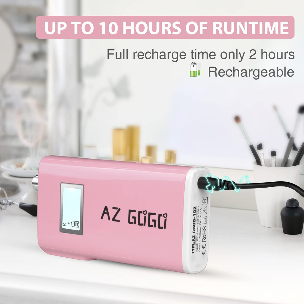 AZ GOGO 30000RPM Rechargeable Nail Drill – Cordless Portable with LCD Display (Pink)