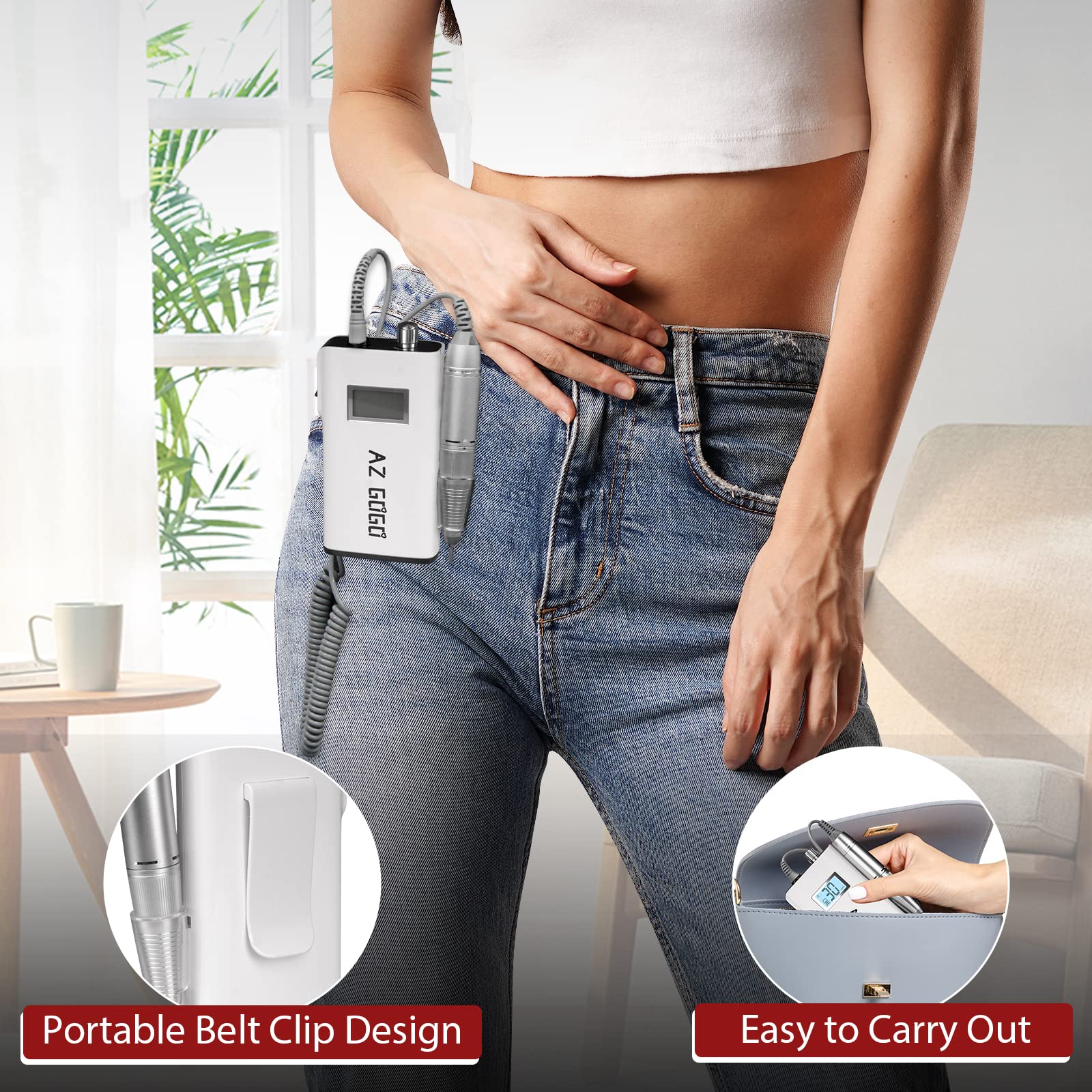 AZ GOGO Nail Drill Machine 30000RPM – Rechargeable Portable for Acrylic & Gel Nails