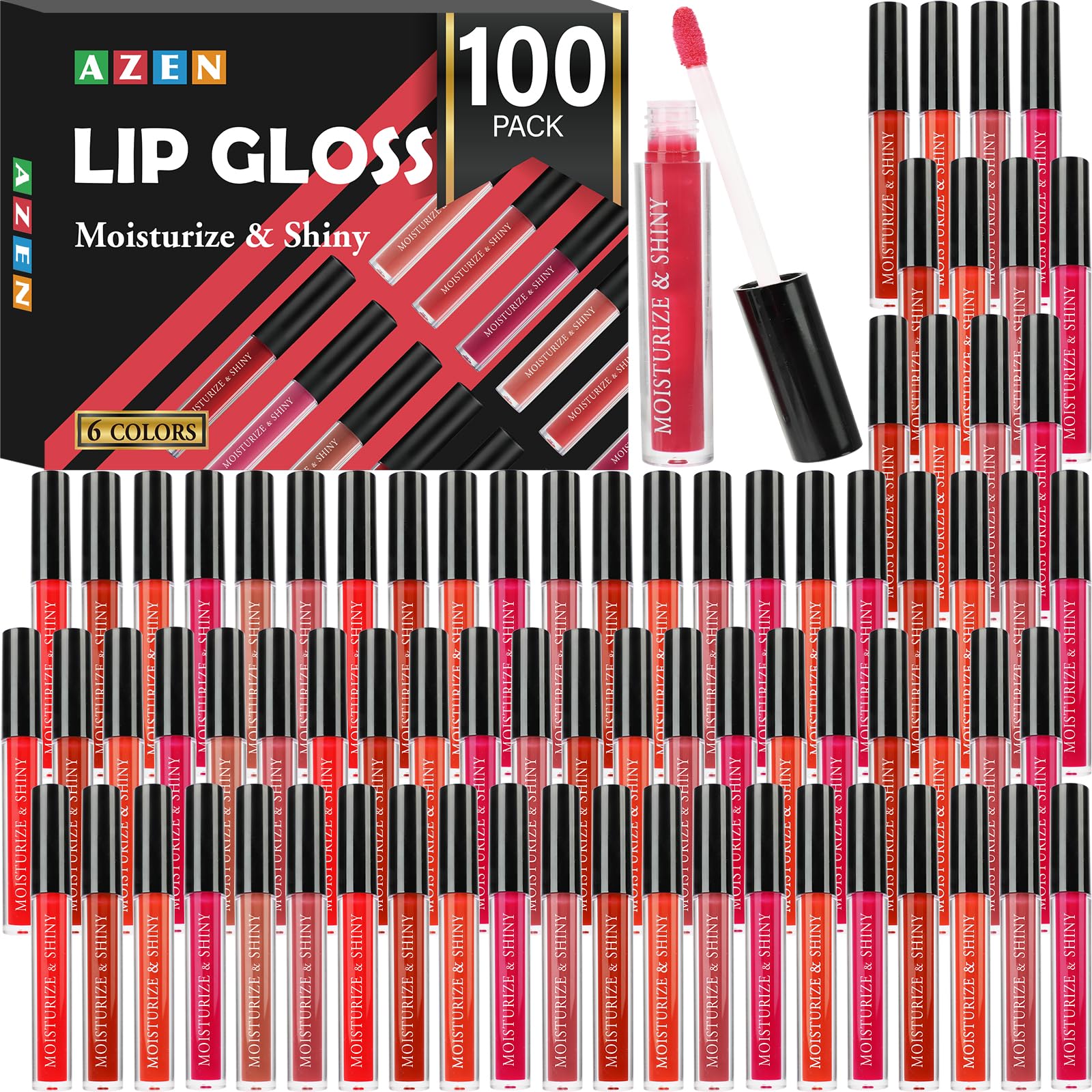 AZEN 100 Pack Lip Gloss Bulk Set – Rich Colors & Hydrating Shine