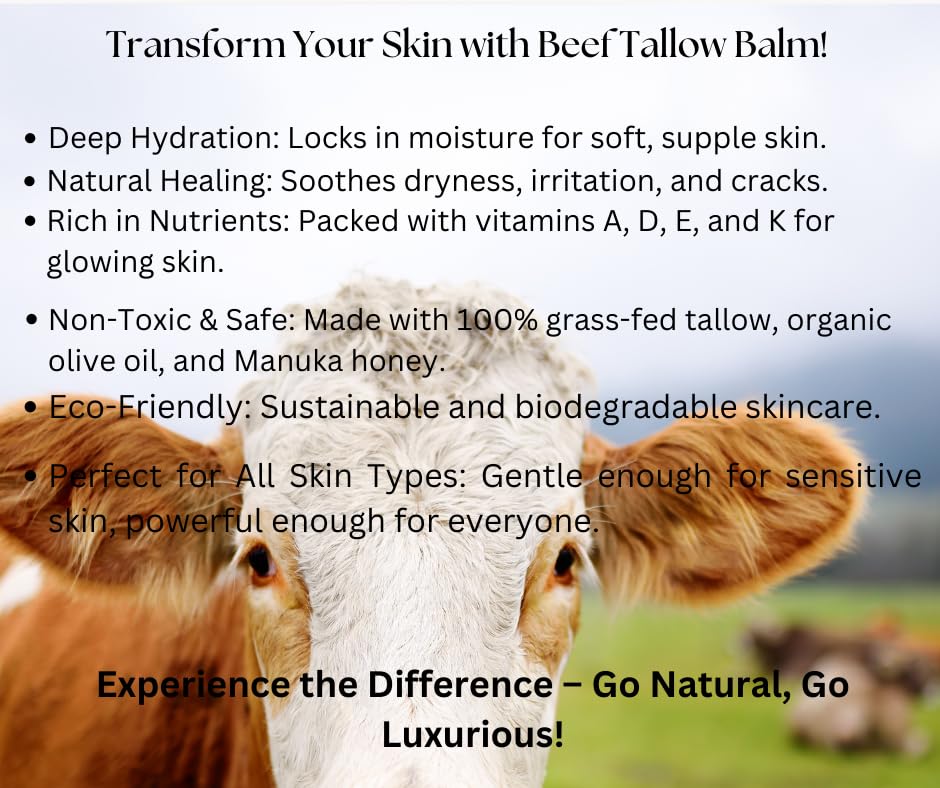 Azmera Beauty 100% Grass-Fed Beef Tallow Balm with Manuka Honey MGO 263+ – Organic Beeswax, Olive Oil and Moringa Oil (2oz, Unscented)
