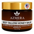 Azmera Beauty 100% Grass-Fed Beef Tallow Balm with Manuka Honey MGO 263+ – Organic Beeswax, Olive Oil and Moringa Oil (2oz, Unscented)