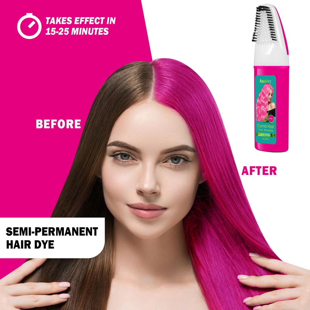 Azonbey Pink Hair Dye Shampoo for Gray Hair – 4-in-1 Semi-Permanent Color & Coverage