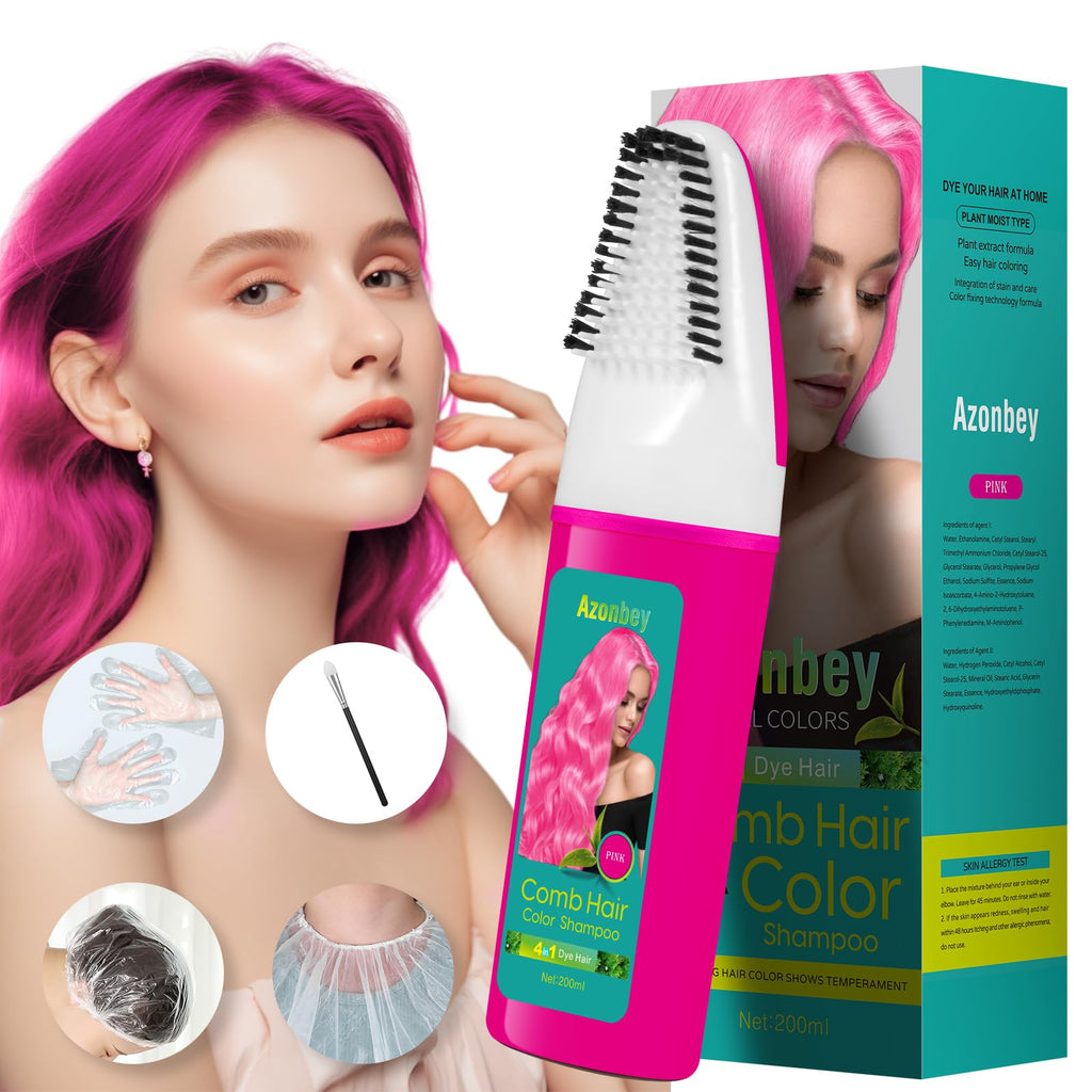 Azonbey Pink Hair Dye Shampoo for Gray Hair – 4-in-1 Semi-Permanent Color & Coverage