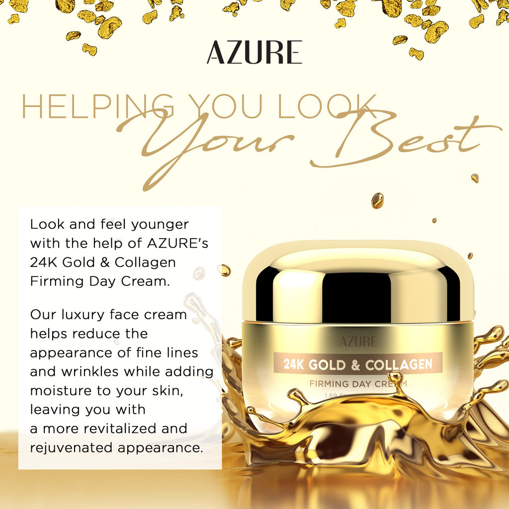 Azure Cosmetics 24K Gold & Collagen Face Moisturizer – Dermatologist Tested, Anti-Aging Cream | All Skin Types | 2 Pack