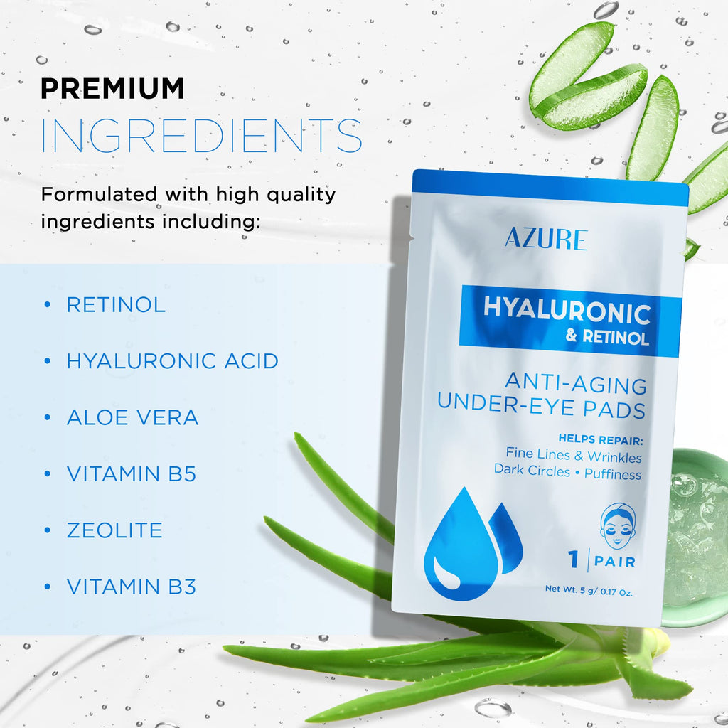 Azure Cosmetics Hyaluronic & Retinol Under Eye Pads – Moisturizing & Rejuvenating Eye Mask Patches