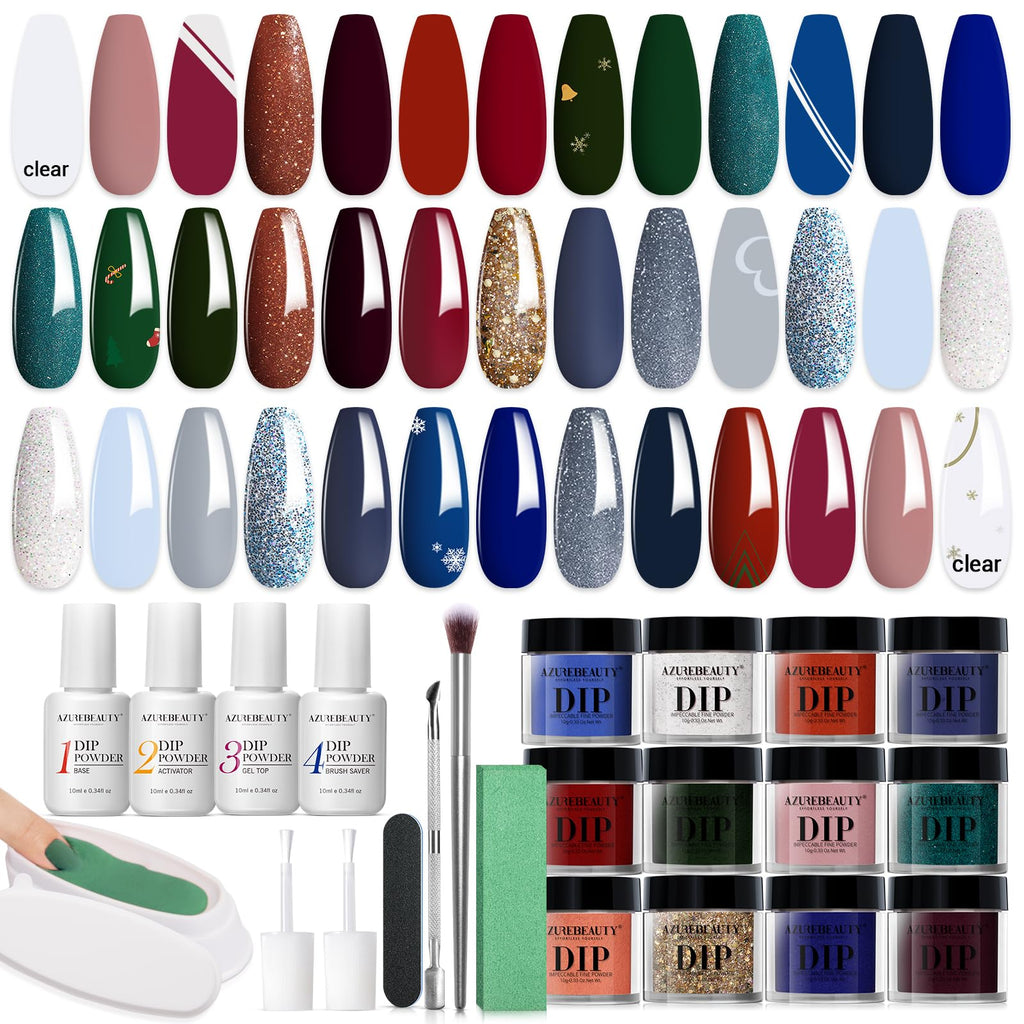 AZUREBEAUTY 31Pcs Dip Powder Nail Kit – 20 Colors, Base/Top/Activator, Gift Set
