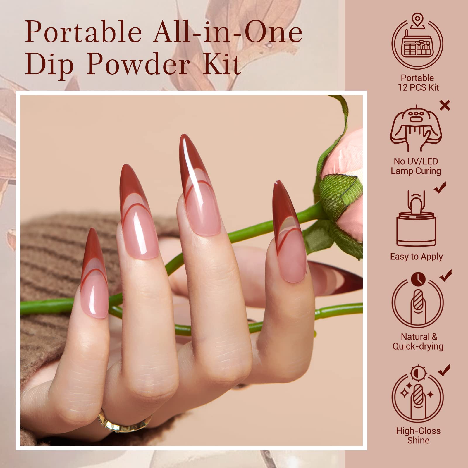 AZUREBEAUTY Dip Powder Nail Kit Starter — 4 Colors, No-Lamp, 12 Pcs with Base/Top Coat & Activator