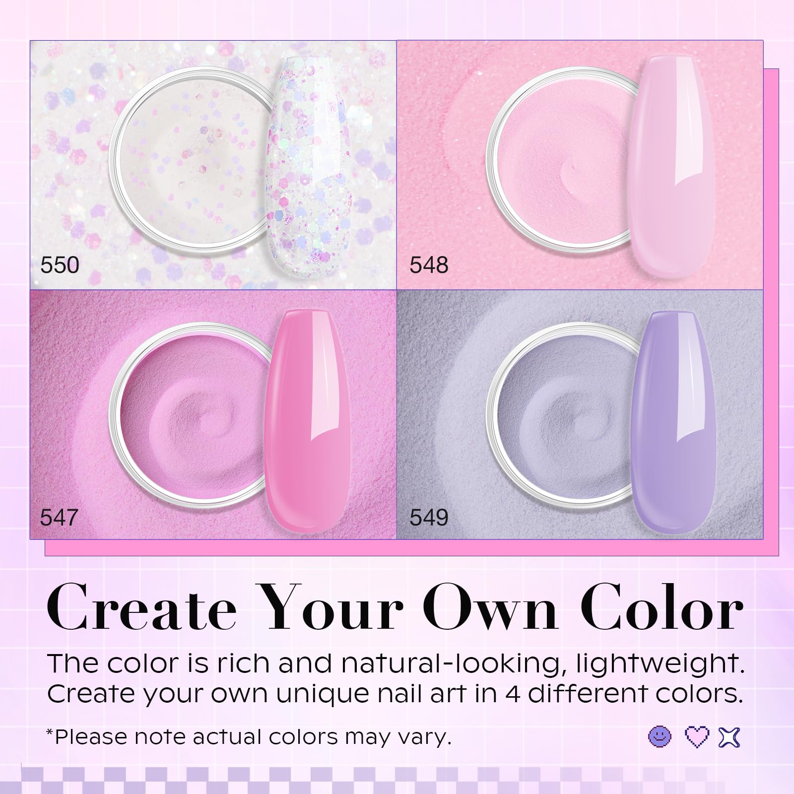 AZUREBEAUTY Dip Powder Nail Kit Starter – Pastel Lavender Pink Glitter (4 Colors), No Lamp Needed