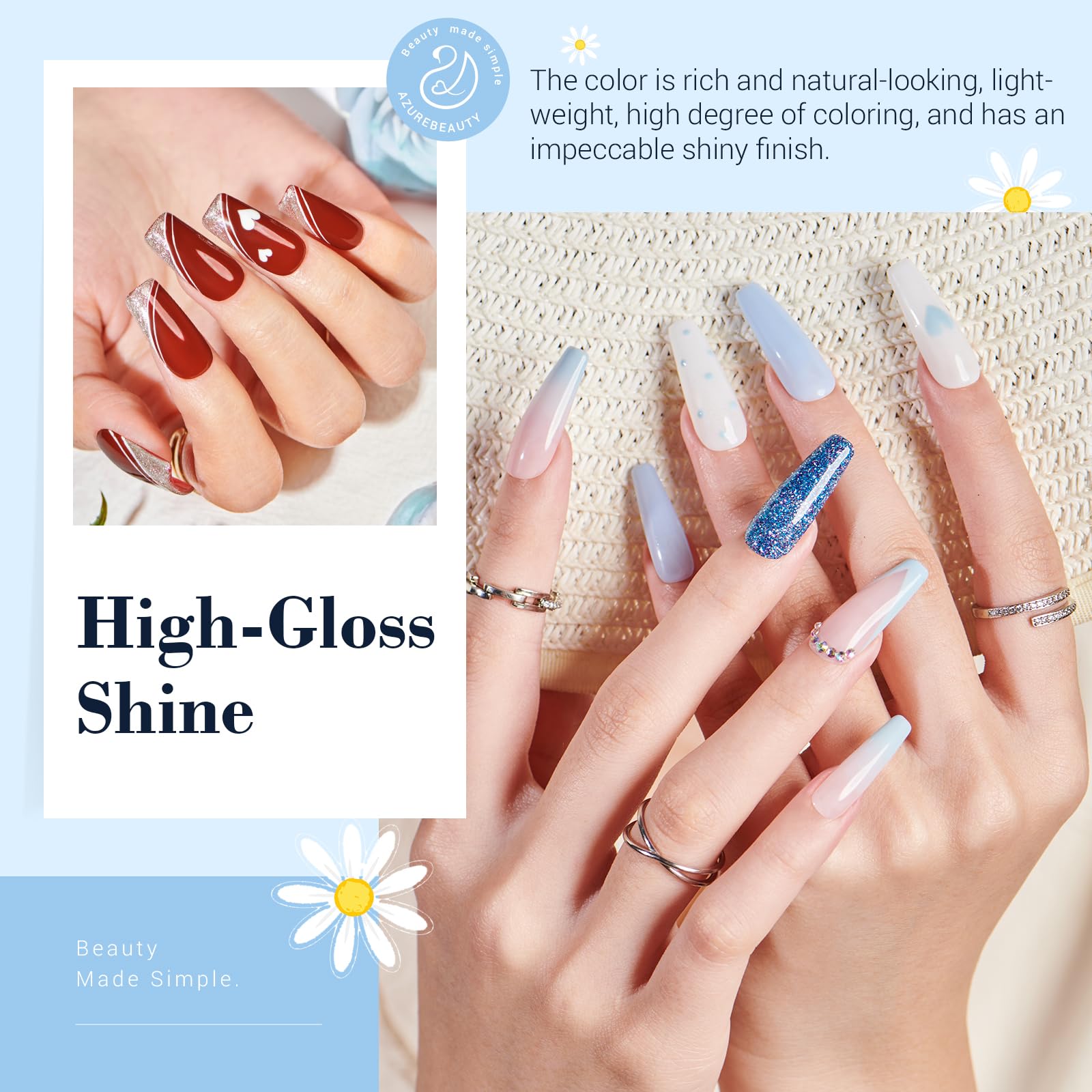 AZUREBEAUTY Dip Powder Nail Kit Starter – 20 Colors, 31 Pcs, No Lamp Needed, Gift Set (Summer Blue/Red/Green Glitter)