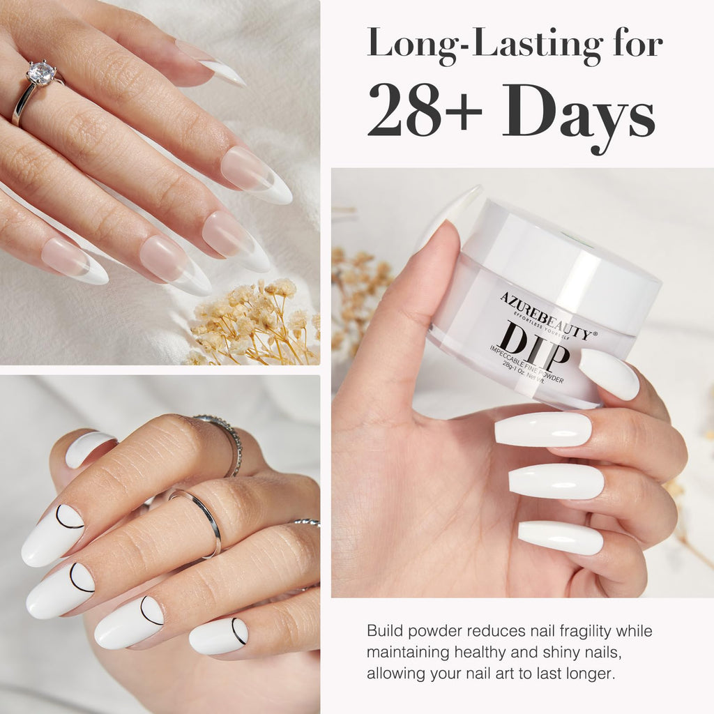 AZUREBEAUTY Clear & White Dip Powder Nail Kit – 28g/1oz, 15-Piece Starter Set