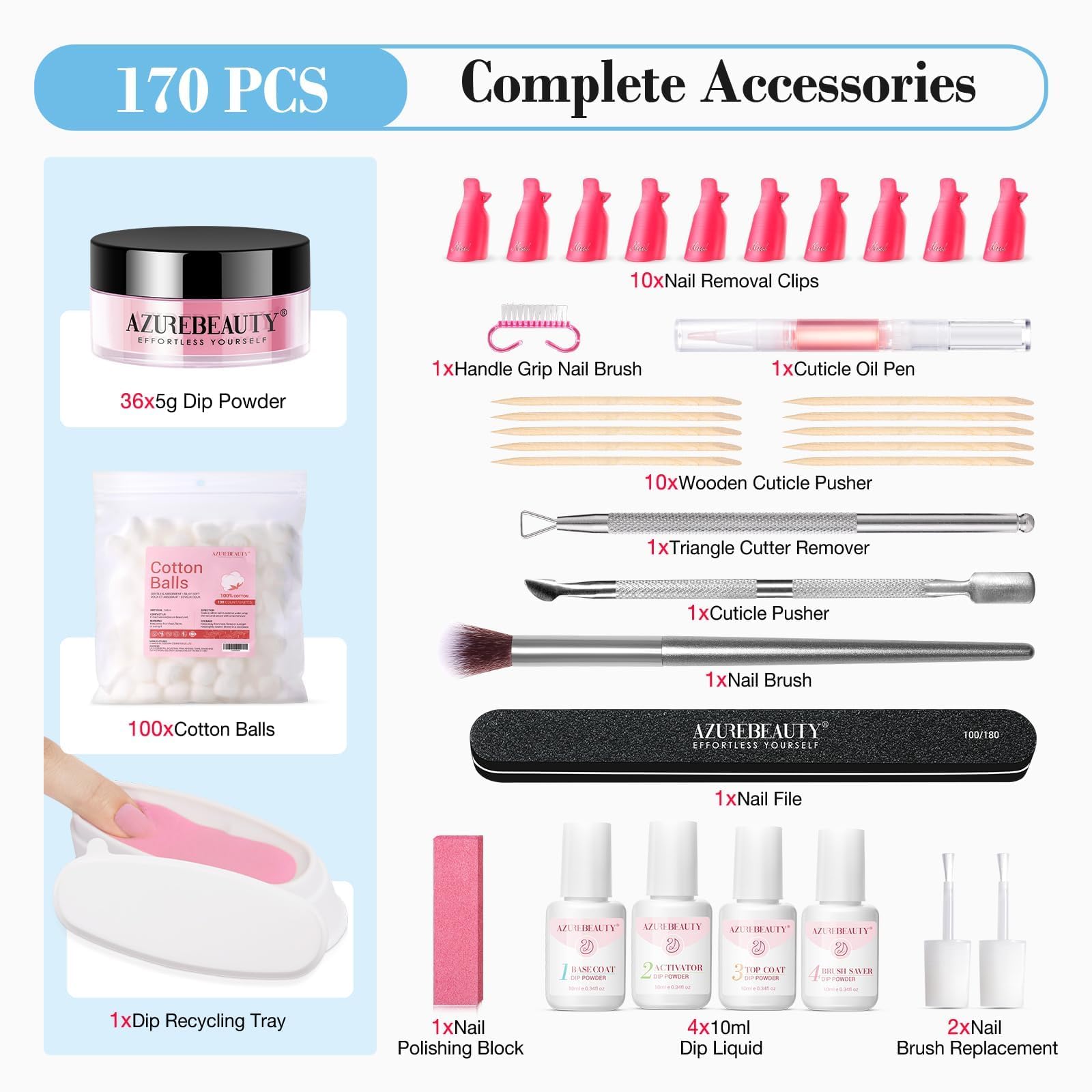 AZUREBEAUTY Dip Nails Powder Starter Kit – 36 Colors, No Lamp, DIY Salon-Quality Nails