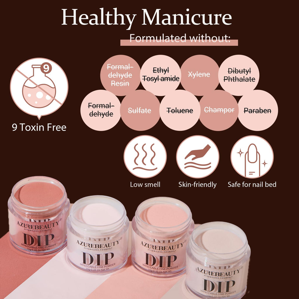 AZUREBEAUTY Dip Powder Nail Kit Starter – 4 Skin-Tone Nude Browns + Base/Top/Activator