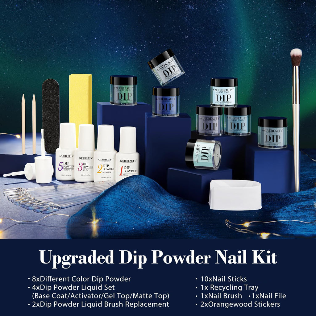 AzureBeauty 30Pcs Dip Powder Nail Kit Starter – 8 Colors, Matte Top Coat