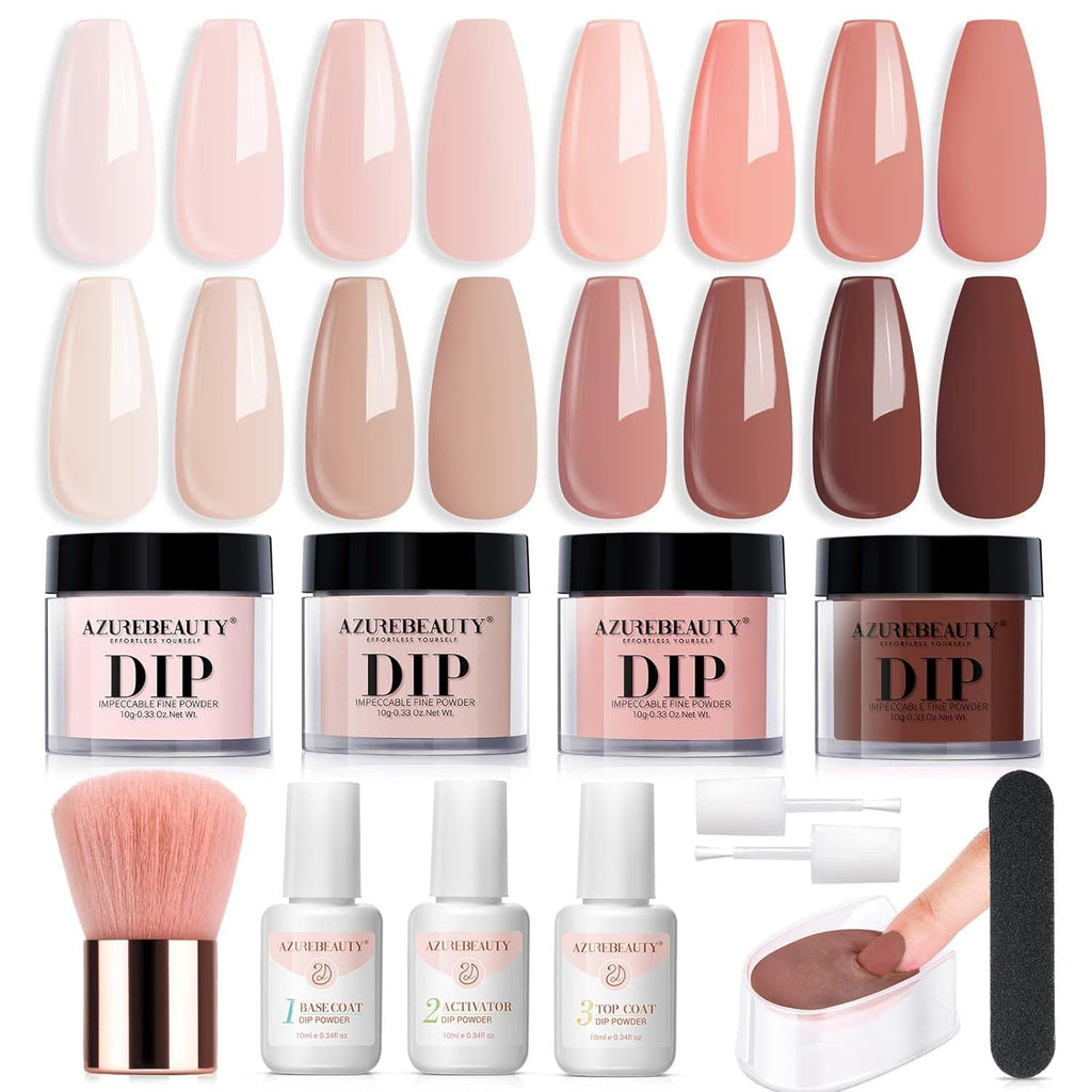 AZUREBEAUTY Dip Powder Nail Kit Starter – 4 Skin-Tone Nude Browns + Base/Top/Activator