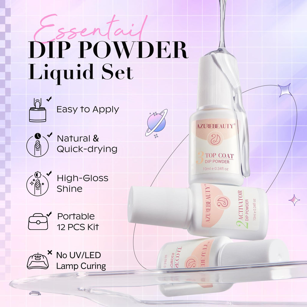 AZUREBEAUTY Dip Powder Nail Kit Starter – Pastel Lavender Pink Glitter (4 Colors), No Lamp Needed