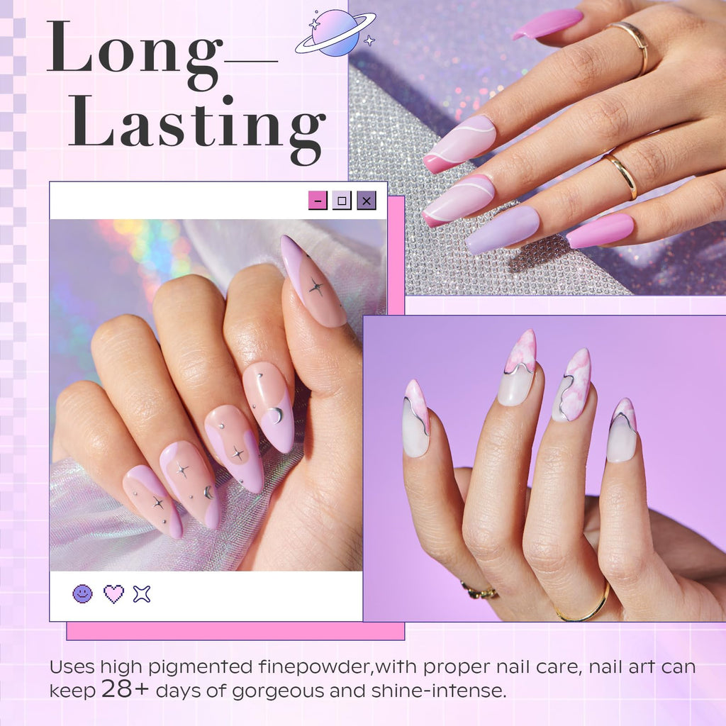 AZUREBEAUTY Dip Powder Nail Kit Starter – Pastel Lavender Pink Glitter (4 Colors), No Lamp Needed