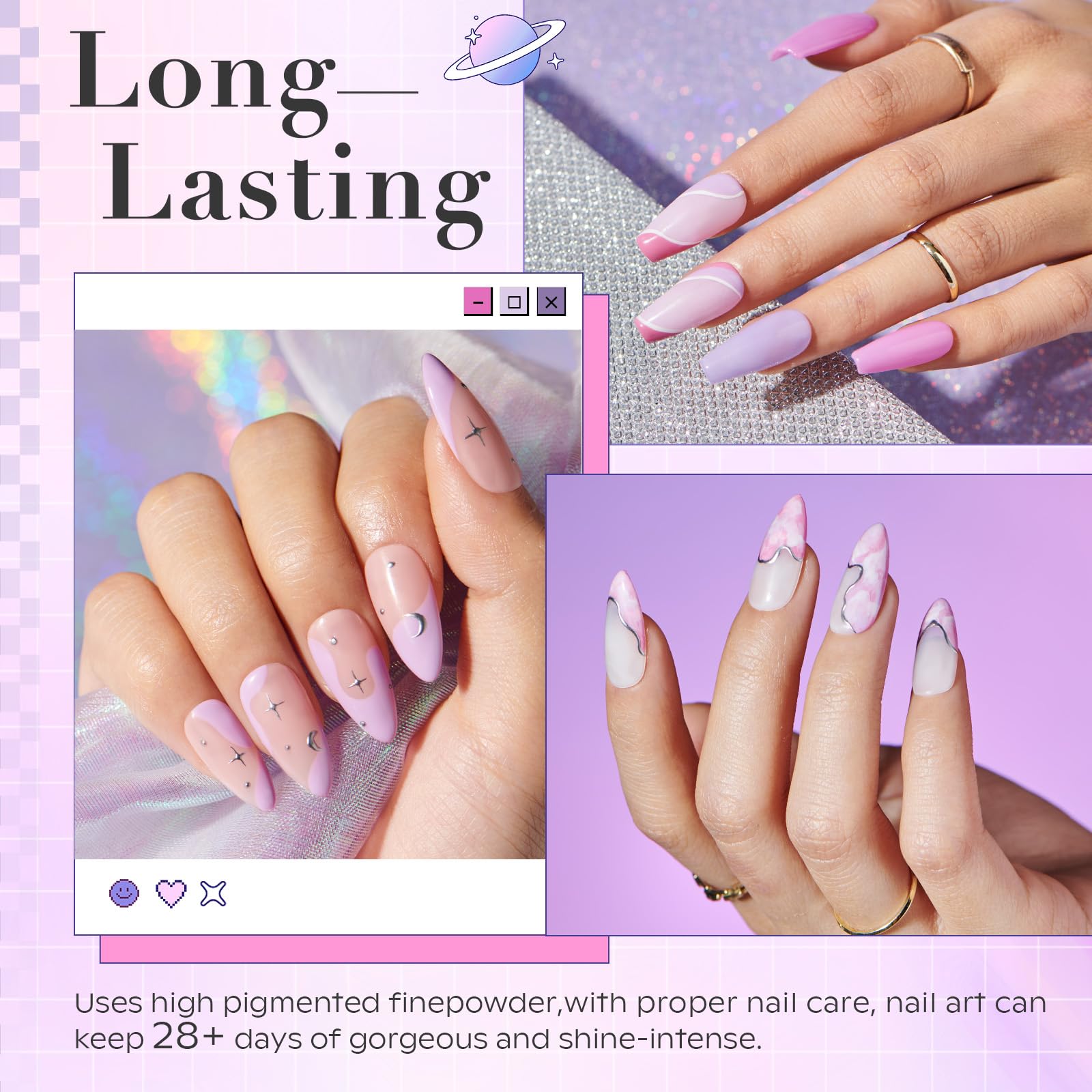 AZUREBEAUTY Dip Powder Nail Kit Starter – Pastel Lavender Pink Glitter (4 Colors), No Lamp Needed