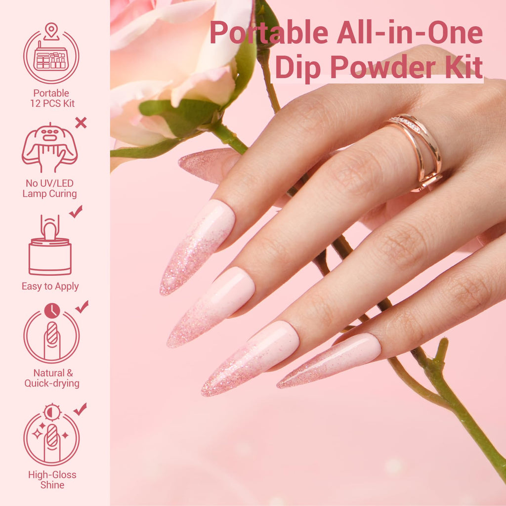 AZUREBEAUTY Dip Powder Nail Kit Starter — 4-Color Glitter & Nude Set with Base, Top & Activator