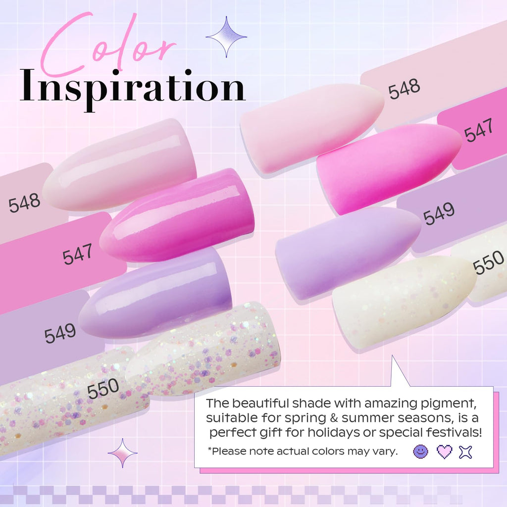 AZUREBEAUTY Dip Powder Nail Kit Starter – Pastel Lavender Pink Glitter (4 Colors), No Lamp Needed