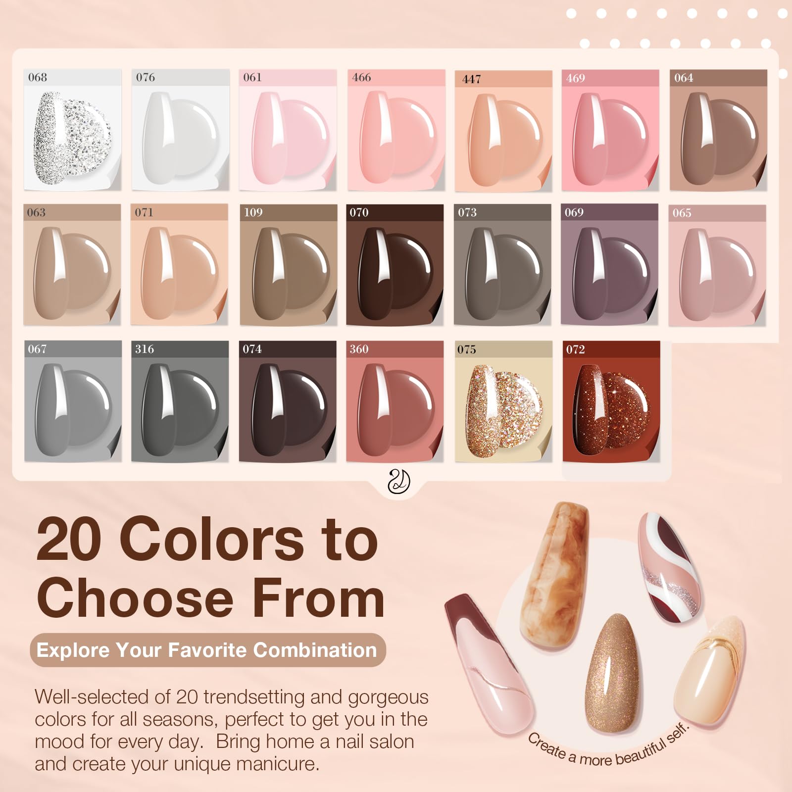 AZUREBEAUTY Dip Powder Nail Kit | 20 Neutral Browns & Base/Top/Activator