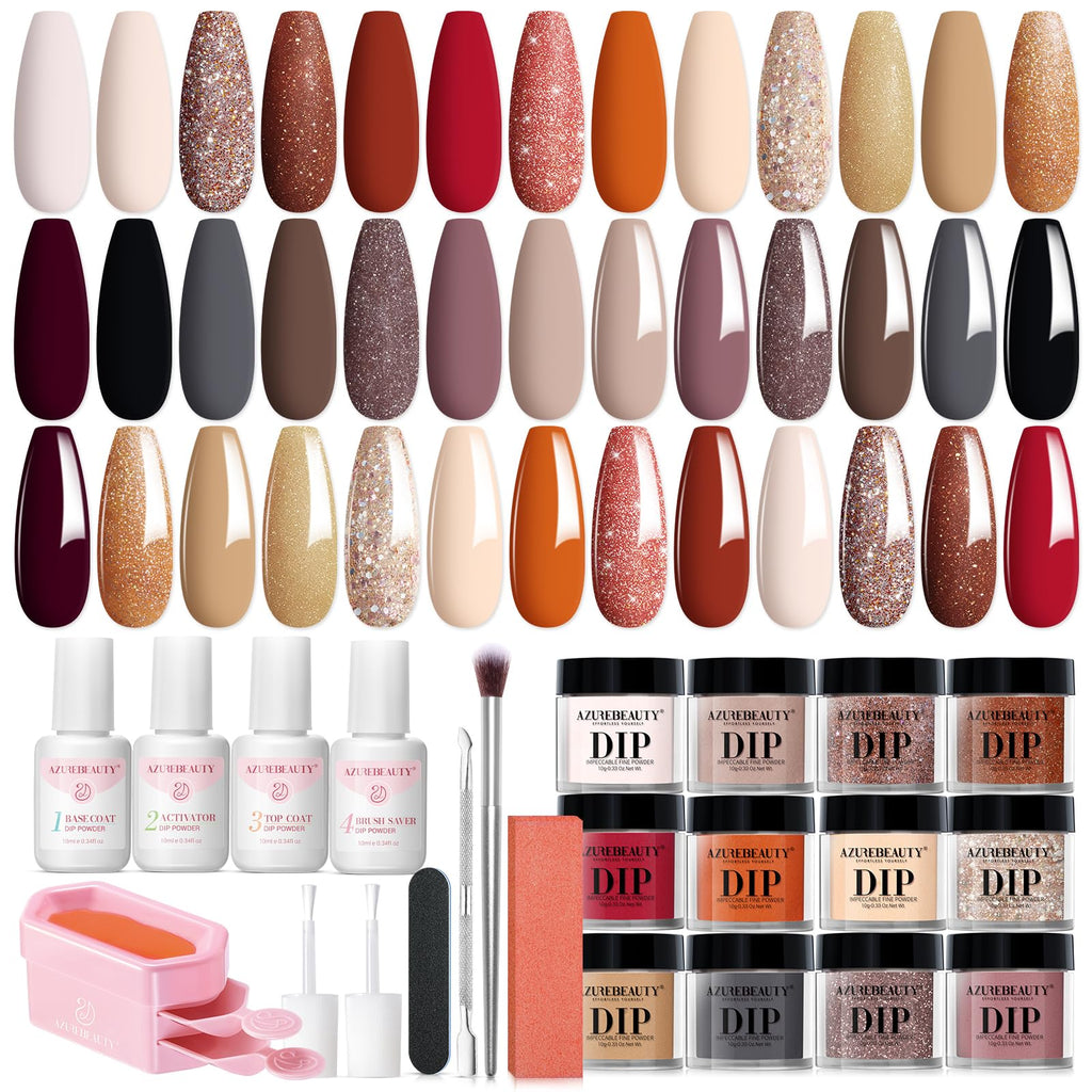 AZUREBEAUTY Fall Dip Powder Nail Kit | 20 Colors, 31 Pcs with Base/Top/Activator