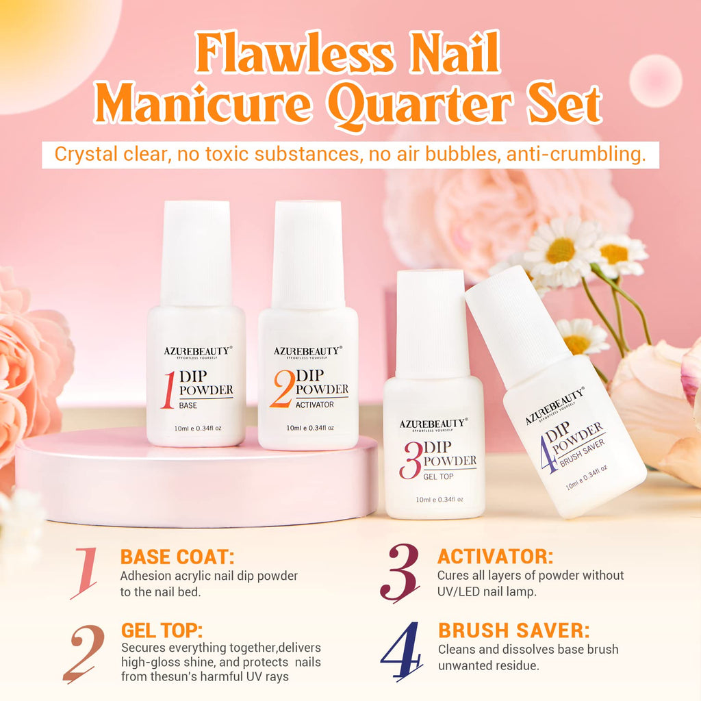 AZUREBEAUTY 42Pcs Dip Powder Nail Kit Starter — 32 Colors, No Lamp Needed, All-In-One Set