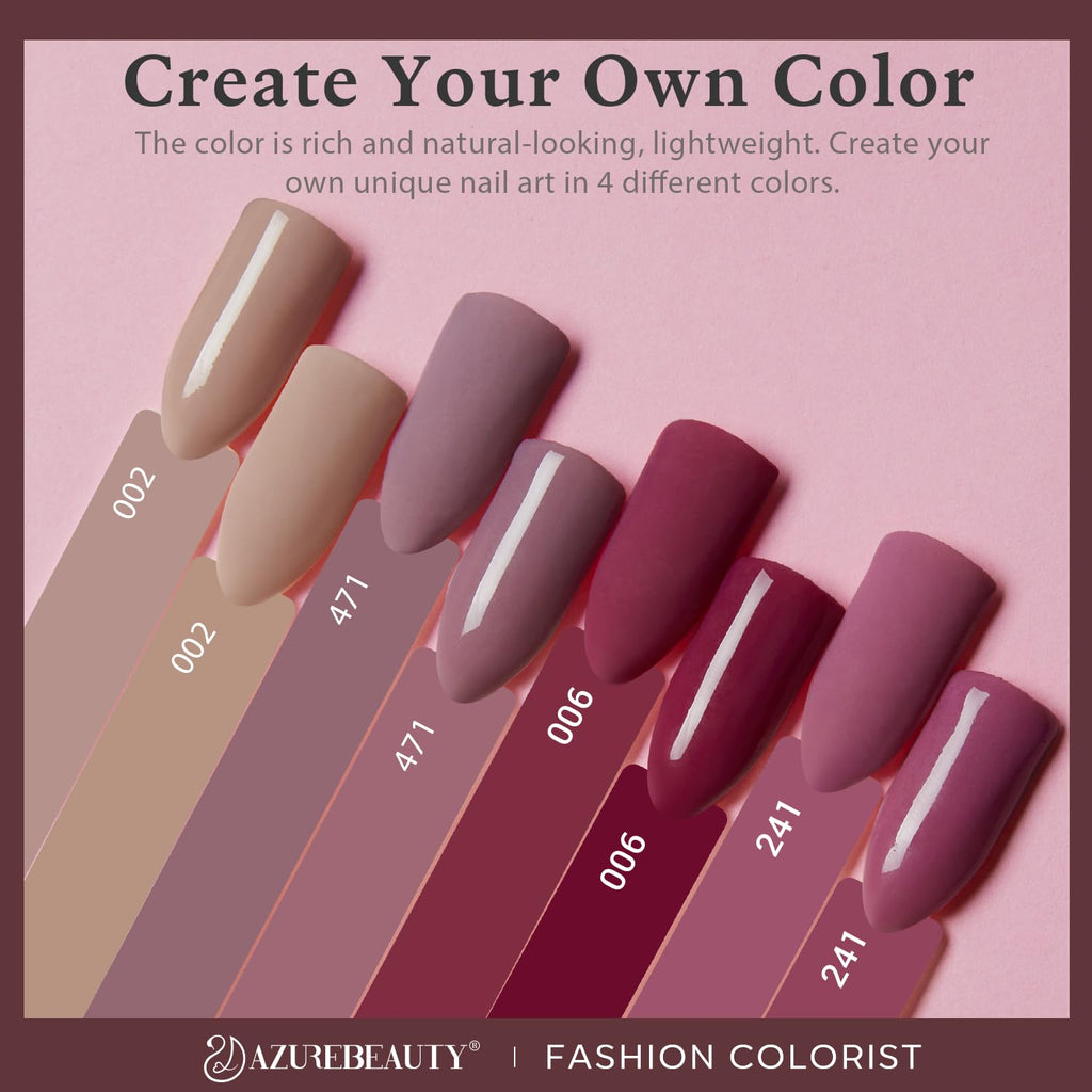 AZUREBEAUTY 4 Colors Dip Nails Powder Kit – Fall/Winter Brown & Purple with Base, Top Coat & Activator