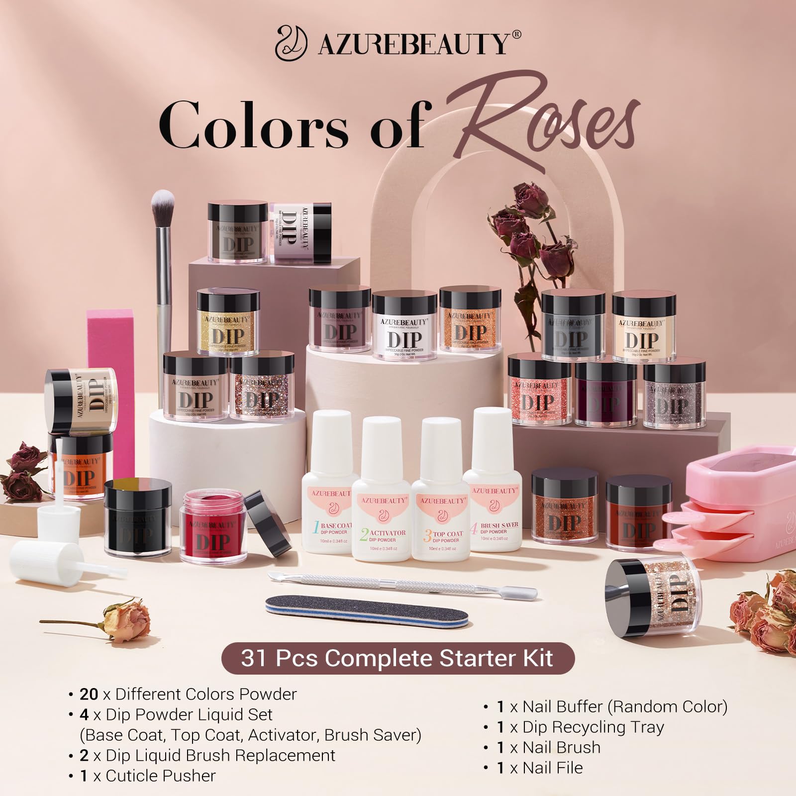 AZUREBEAUTY Fall Dip Powder Nail Kit | 20 Colors, 31 Pcs with Base/Top/Activator