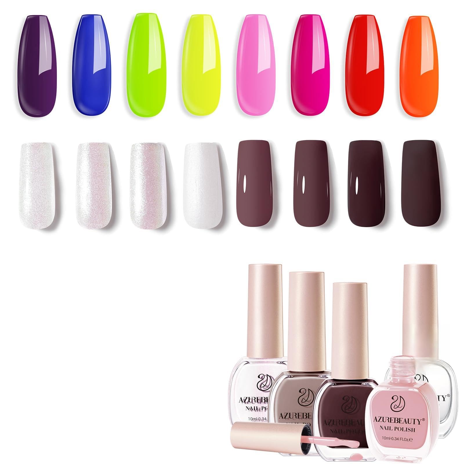 AZUREBEAUTY Nail Polish Set — 4 Colors + Top Coat, Quick-Dry, Natural Finish