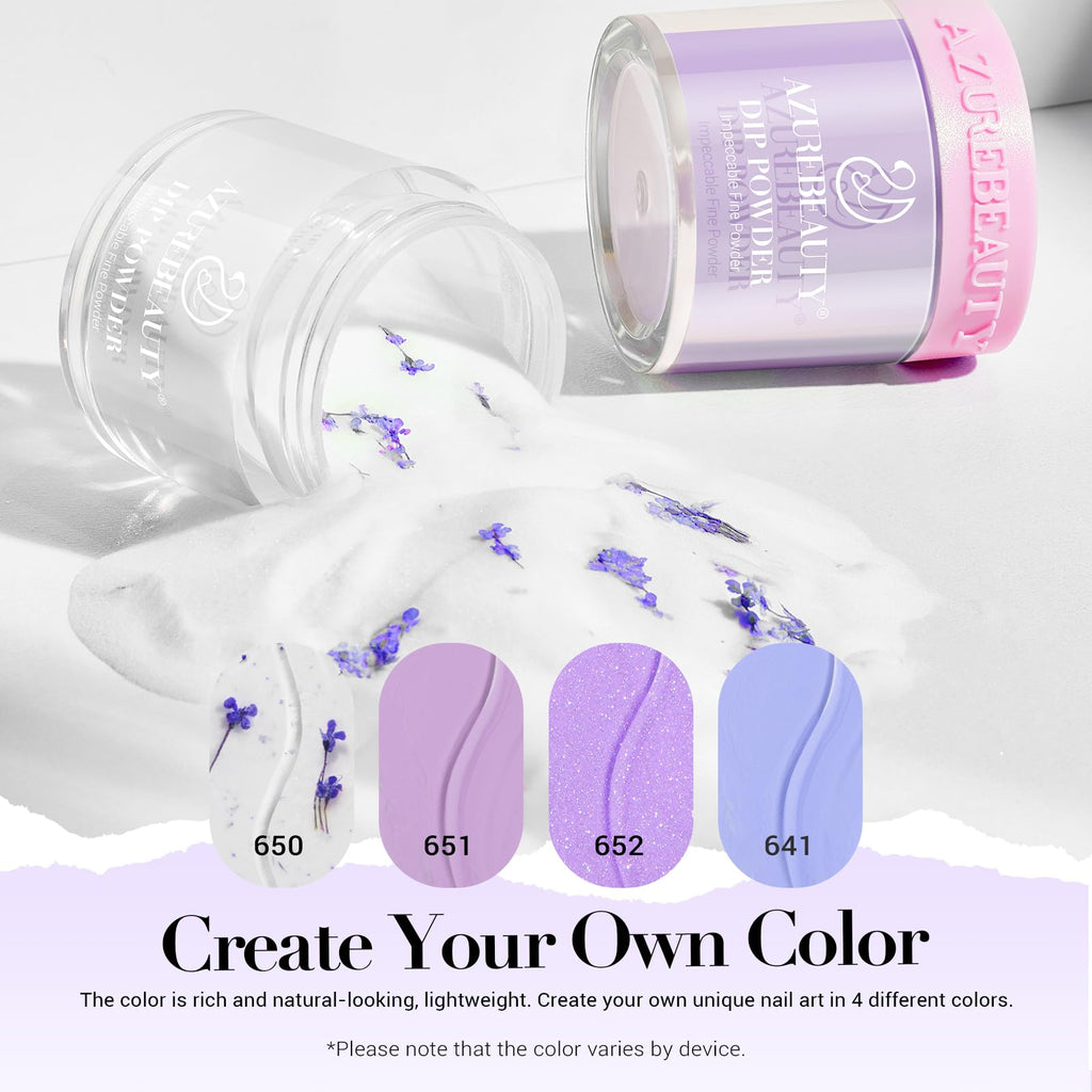 AZUREBEAUTY Purple Twilight Bloom Dip Powder Kit – Base, Top Coat, Activator & Dried Flowers for French Nails