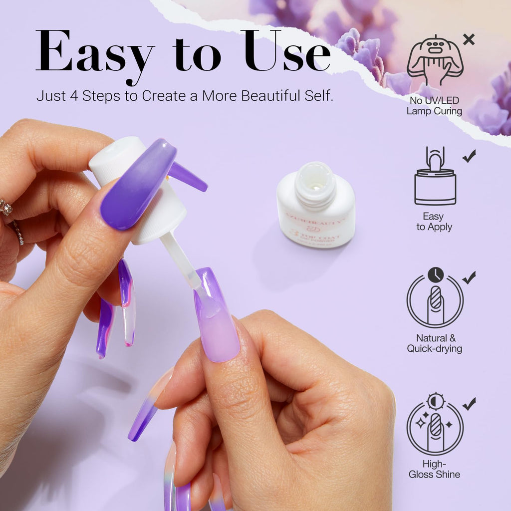 AZUREBEAUTY Purple Twilight Bloom Dip Powder Kit – Base, Top Coat, Activator & Dried Flowers for French Nails