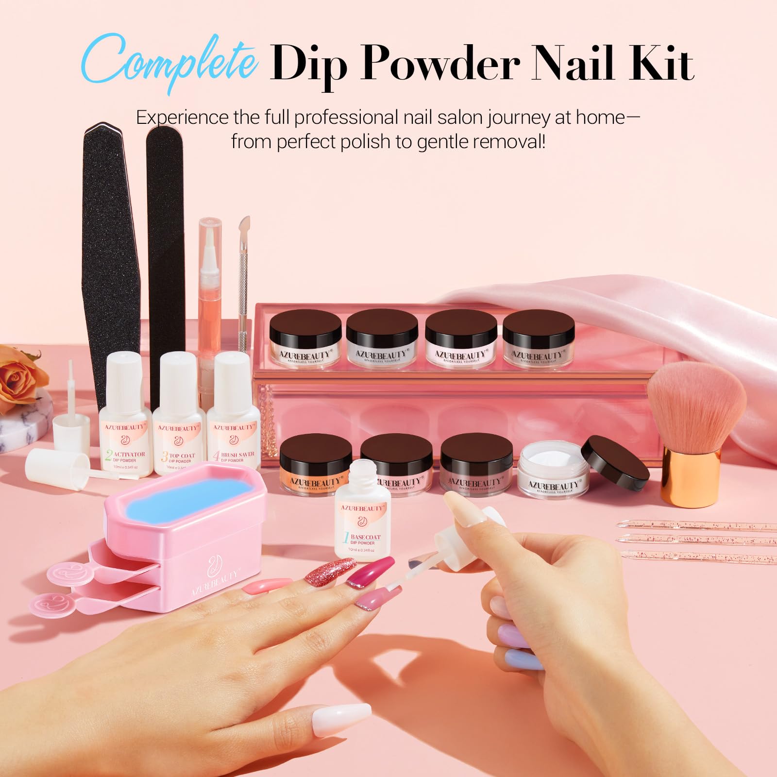 AZUREBEAUTY Dip Powder Nail Kit with Electric Drill – 24 Macaron Colors