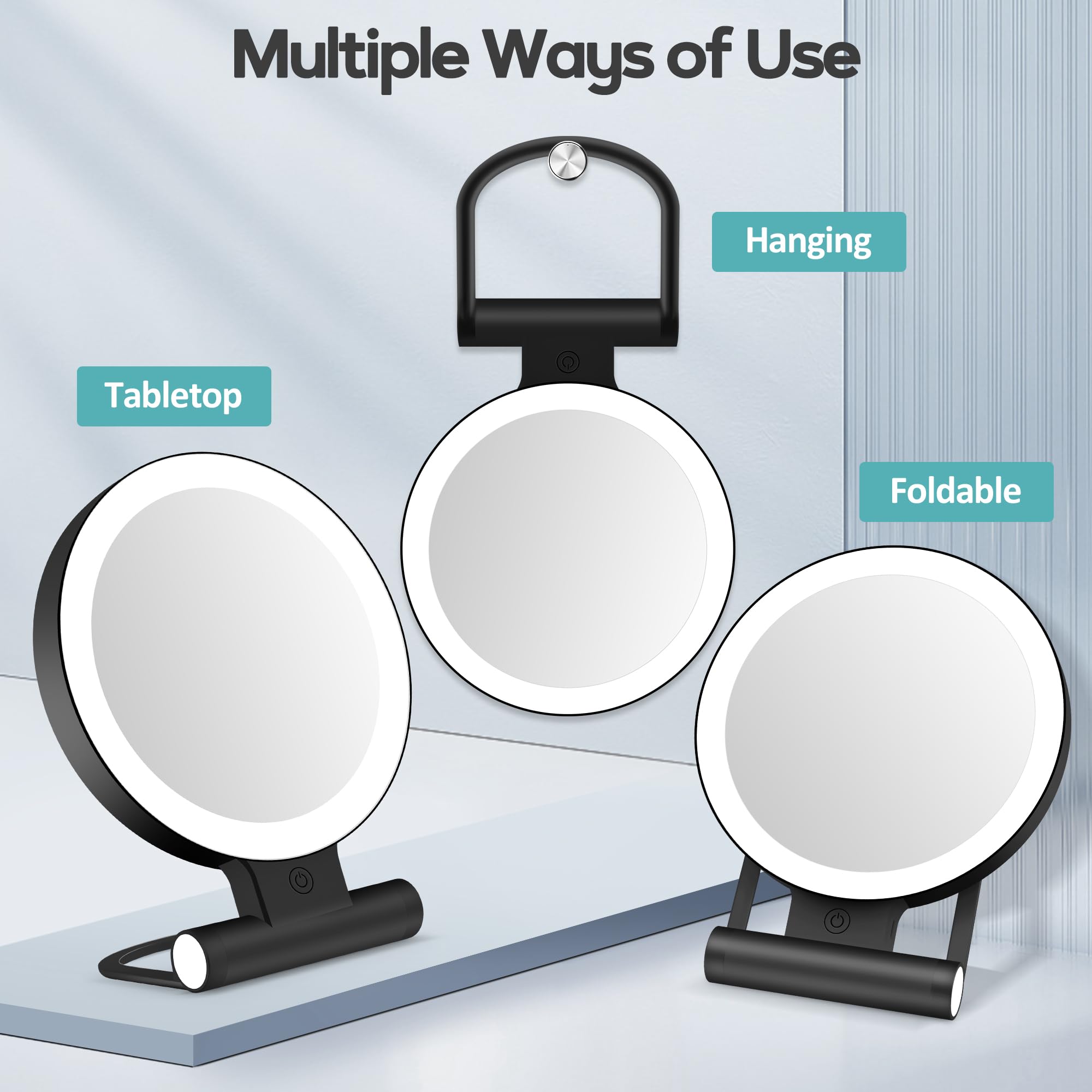 B Beauty Planet 30X Magnifying Mirror with Light – 1X/30X Dual-Sided, USB-C, Portable