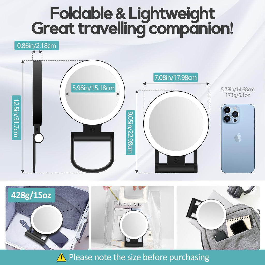 B Beauty Planet 30X Magnifying Mirror with Light – 1X/30X Dual-Sided, USB-C, Portable