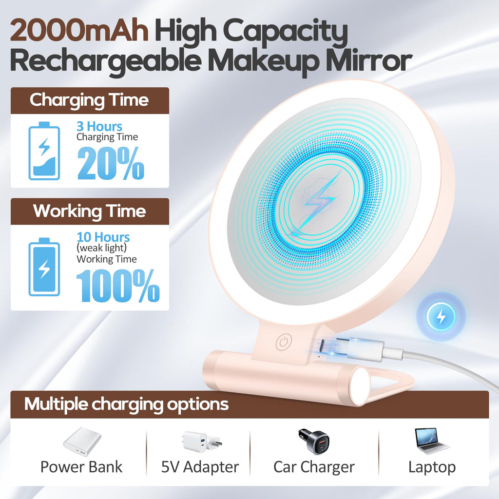 B Beauty Planet Magnifying Mirror with Light 30X — Dual-Sided 1X/30X, Pink, 2000mAh