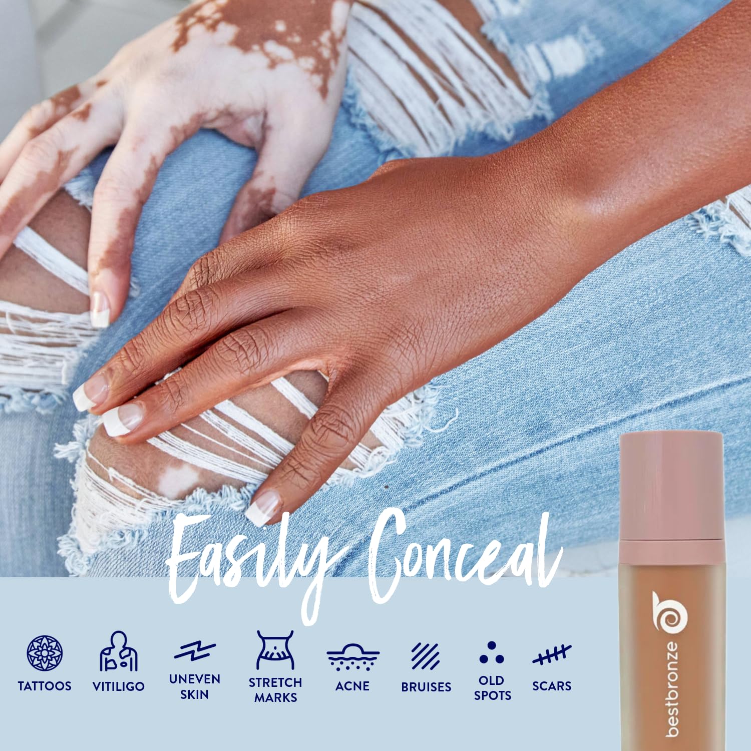 B BESTBRONZE Body Makeup Concealer – Waterproof Tattoo Cover Up & Full Coverage Body Foundation NC50 Rich Brown, 3.4 Fl Oz
