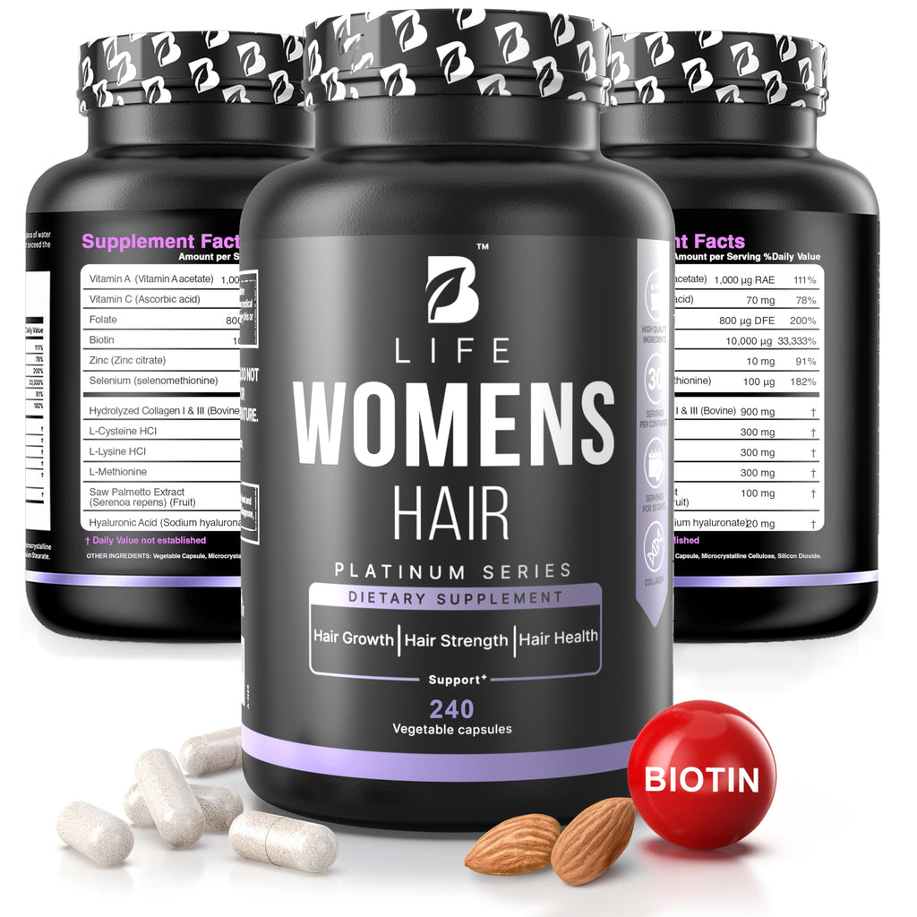 B Life Company Hair Vitamins for Hair Growth – Biotin for Women – 240 Capsules | 60 Servings