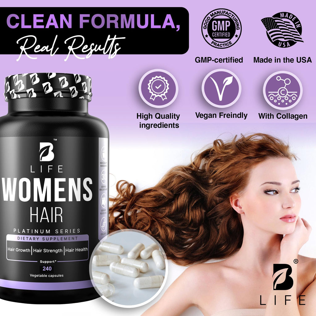 B Life Company Hair Vitamins for Hair Growth – Biotin for Women – 240 Capsules | 60 Servings